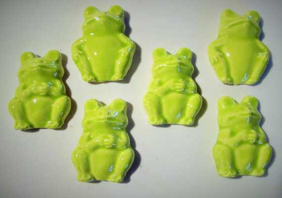 6 handmade 3D frog tiles