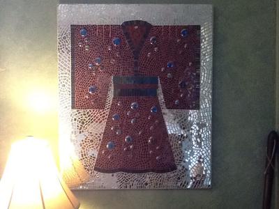 Mirror and stained glass kimono on cement backer board